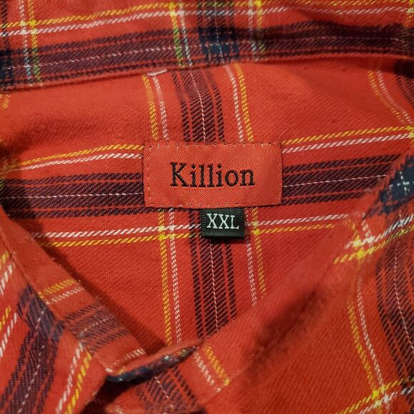 Killion Men's XXL 2XL Flannel Button Down Shirt Red Blue Plaid Hidden Buttons - Picture 3 of 4